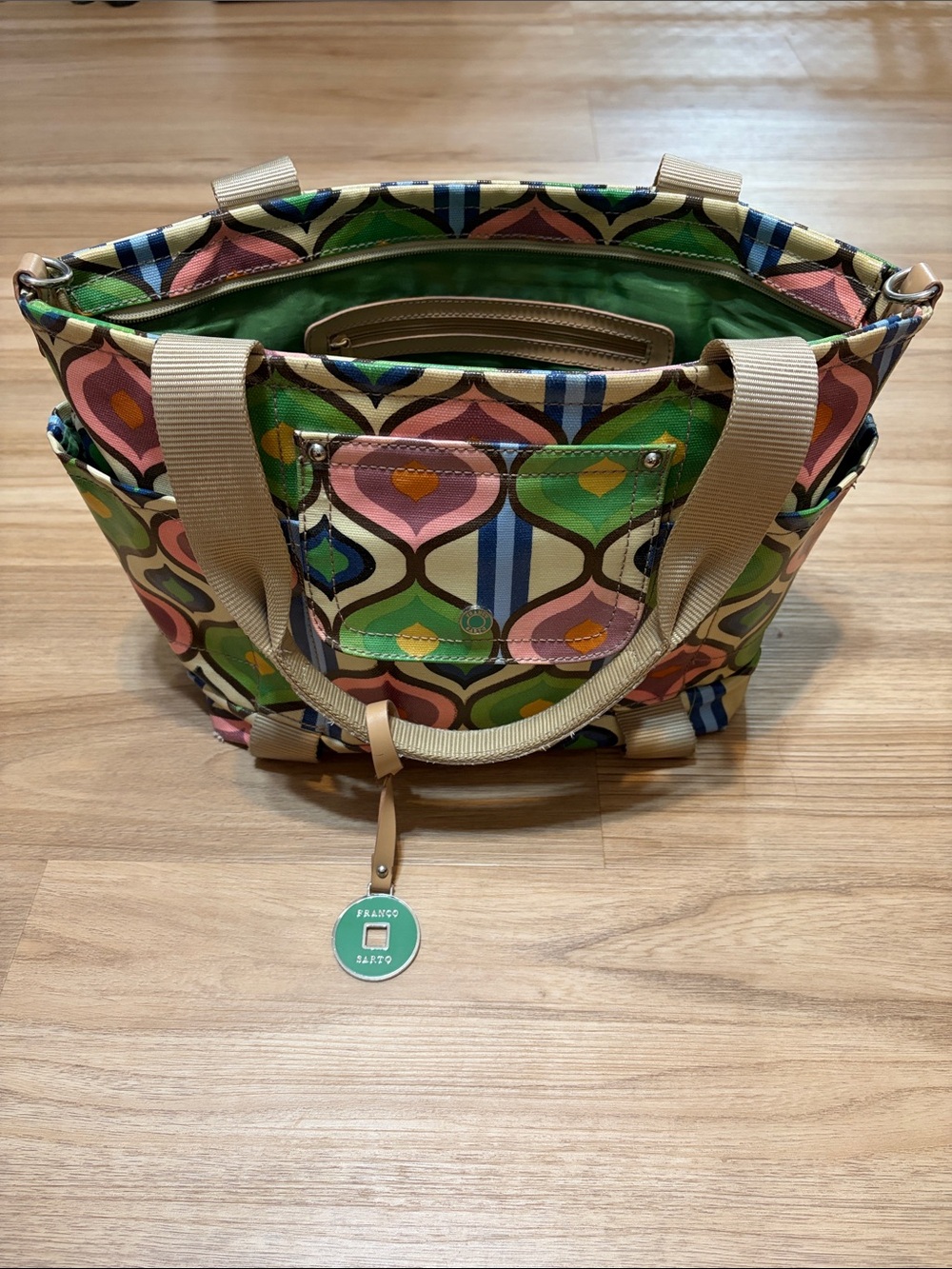 Franco Sarto Mod Geometric Print Tote Shoulder Bag Y2K Boho